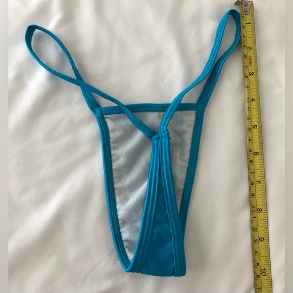 Super sexy tiny vivid teal metallic string thong, could be bikini bottoms, lined - Picture 3 of 5